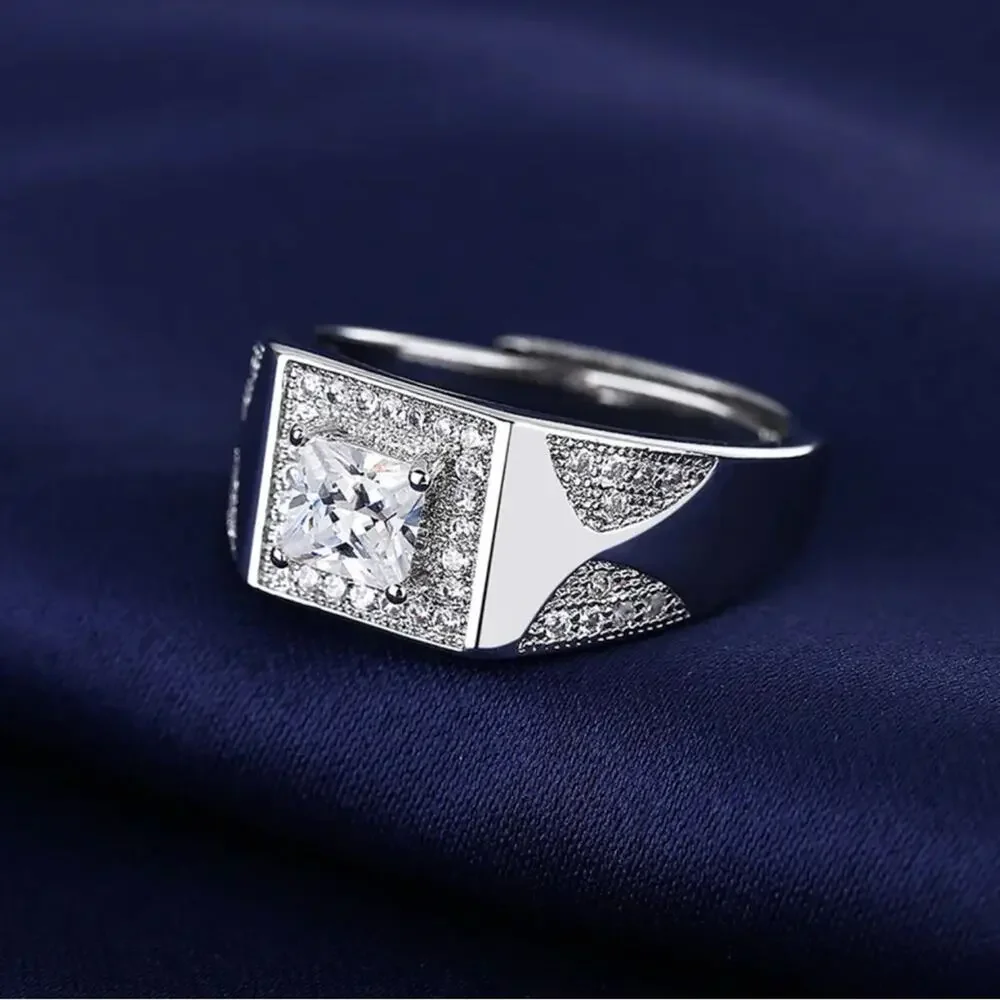 Silver Square Moissanite Signet Ring